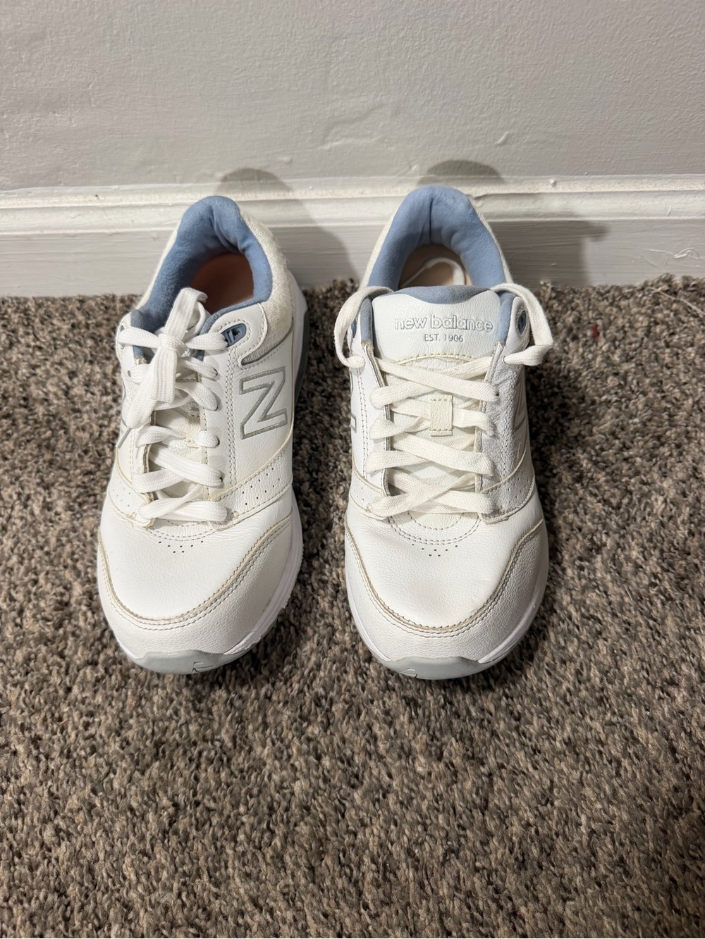 New Balance White Sneakers with Light Blue Interior
